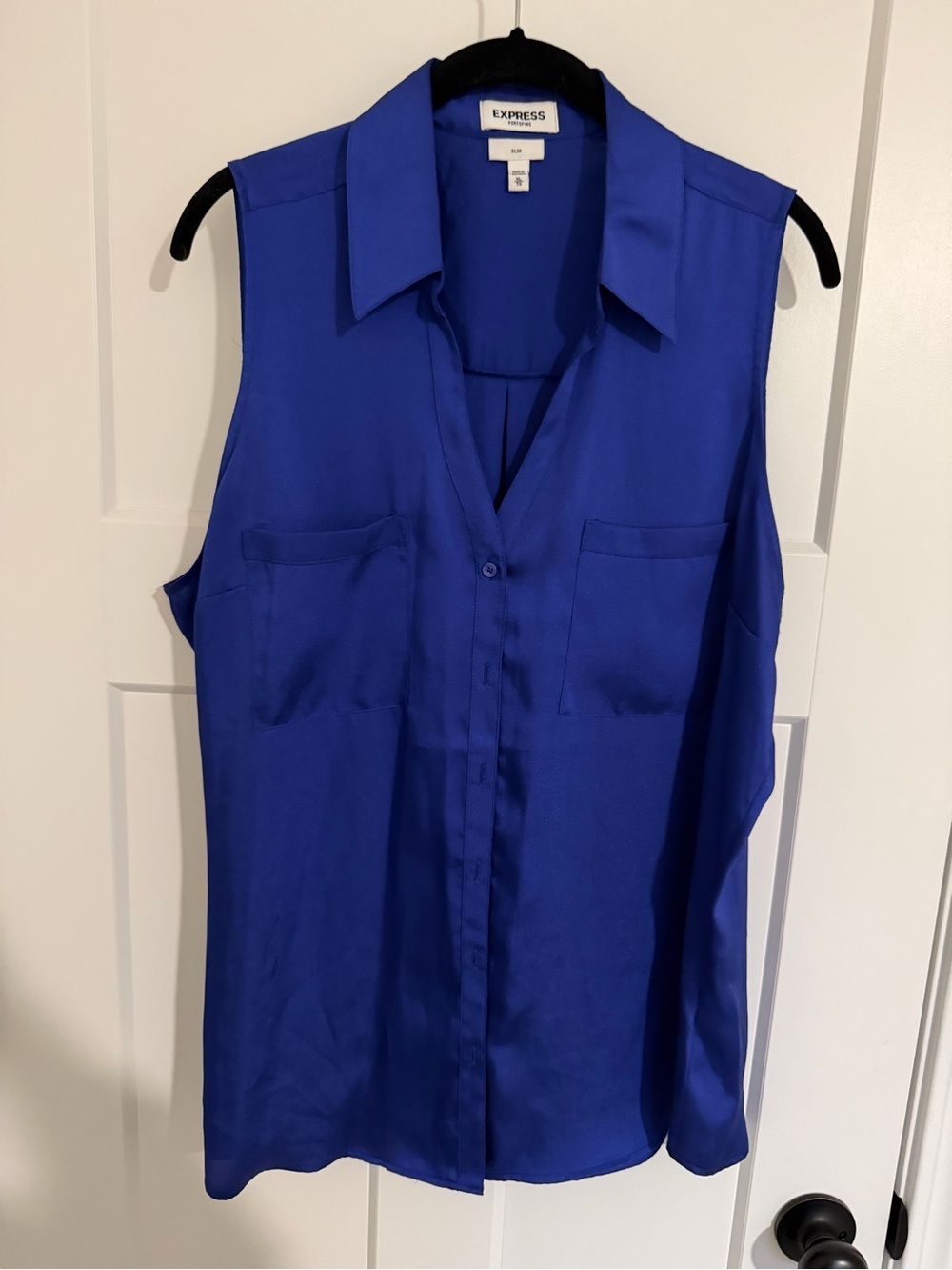 Express Sleeveless Button-Front Blouse in Cobalt Blue